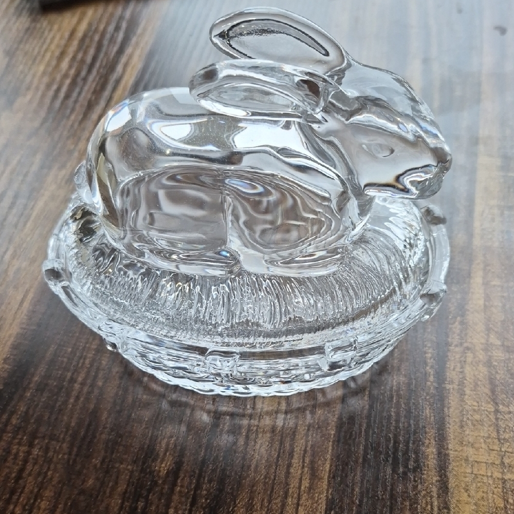 Vintage Williams Sonoma Clear Glass Lidded Rabbit-On-A-Nest